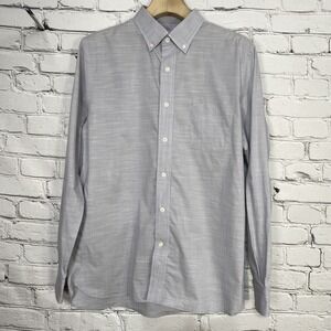 Hickey Freeman Men Button Front Shirt Size L Gray Space Dyed Long Sleeve Spandex